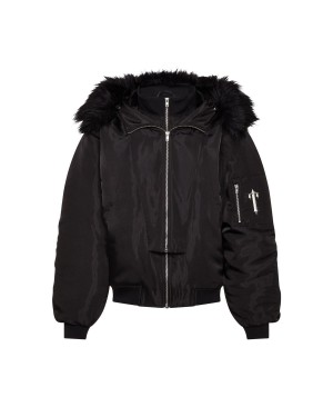 Black Trapstar Script Fur Hood Bomber | 758-WQMJCN