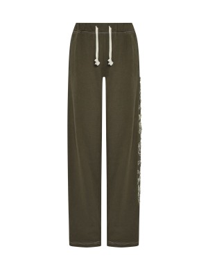 Khaki Trapstar Script Distressed Camo Applique Tracksuit Bottoms | 978-ALWHPF