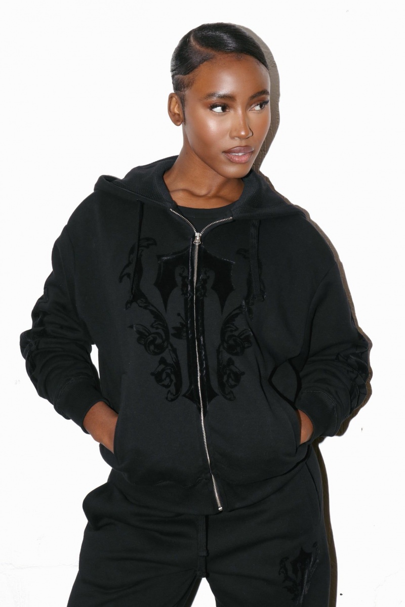 Black Trapstar Irongate Royal-T Flock Zip Hoodie | 291-GUWSAT