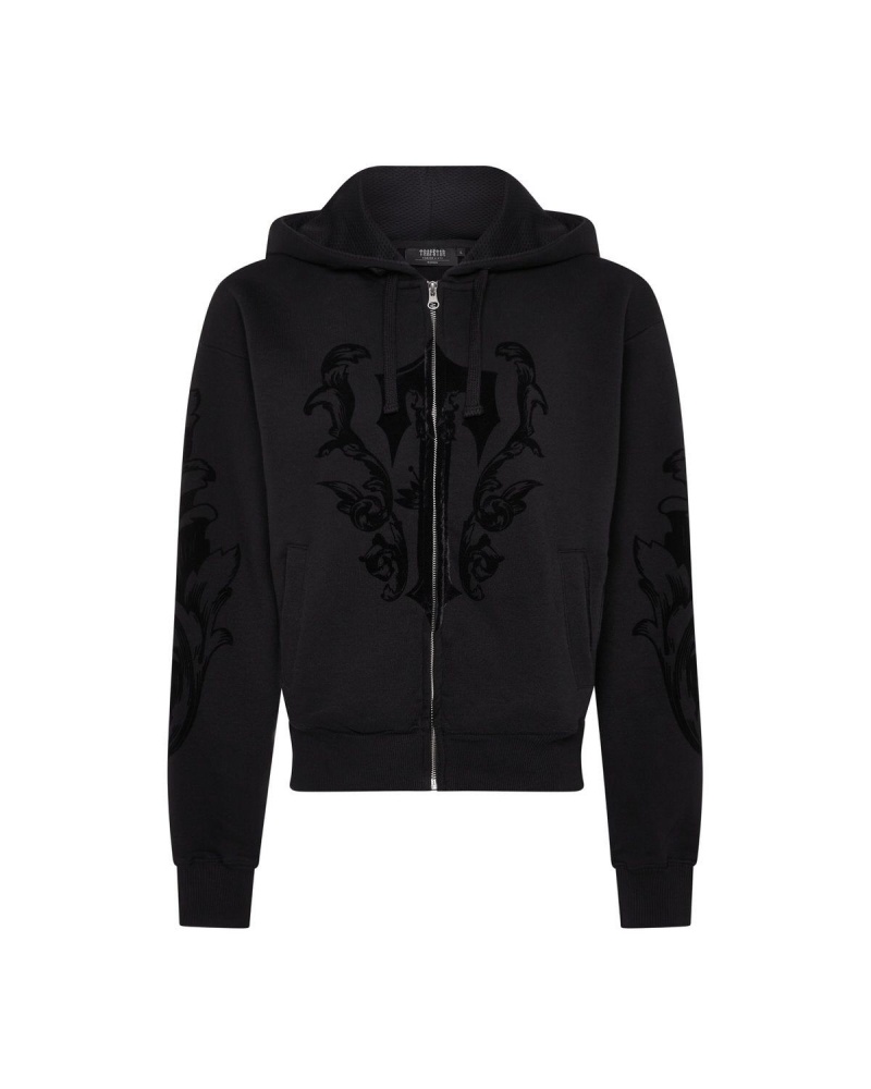 Black Trapstar Irongate Royal-T Flock Zip Hoodie | 291-GUWSAT