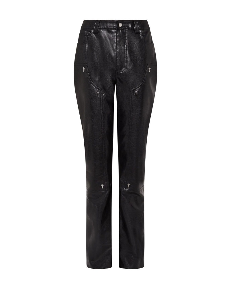 Black Trapstar Irongate T Stud Vegan Leather Pants | 794-LDZOQS