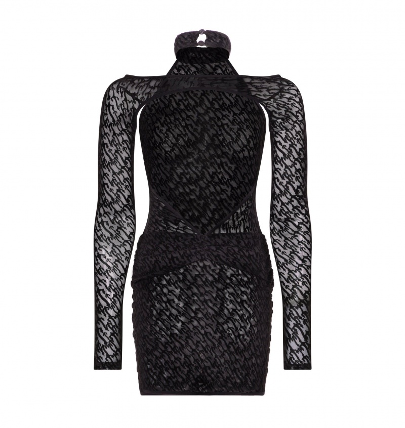 Black Trapstar Jacquard Mesh Dress | 896-ORLKHF