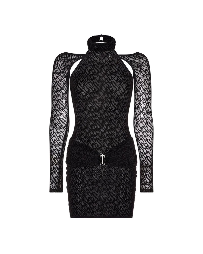 Black Trapstar Jacquard Mesh Dress | 896-ORLKHF