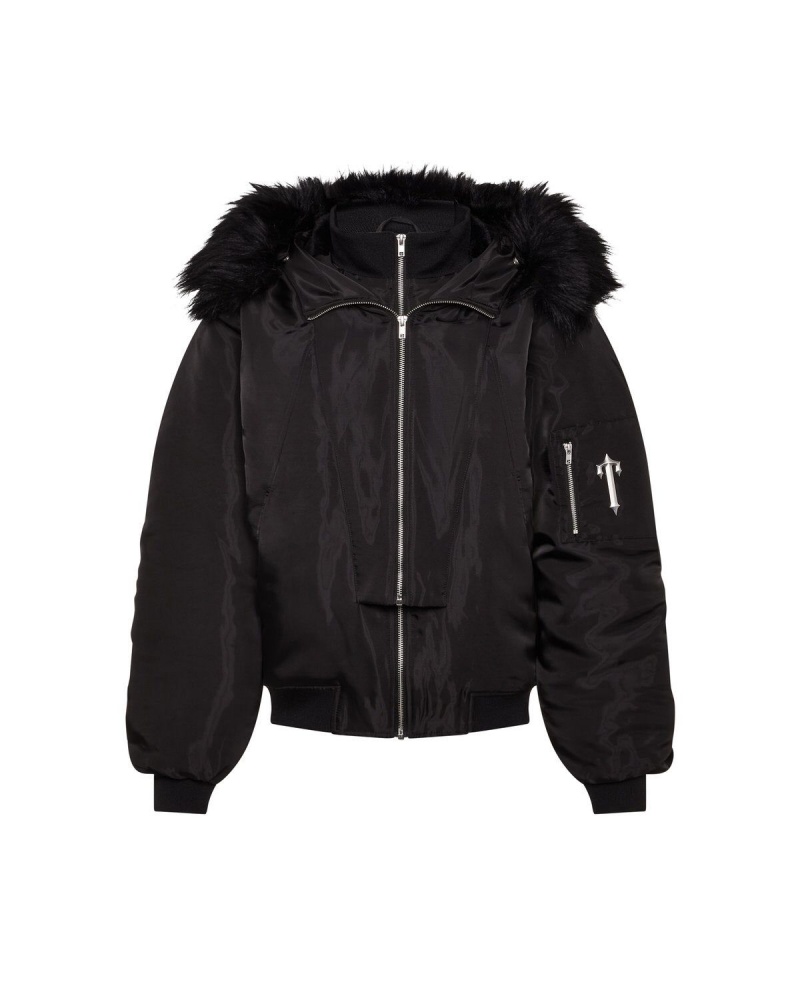 Black Trapstar Script Fur Hood Bomber | 213-NXACSR