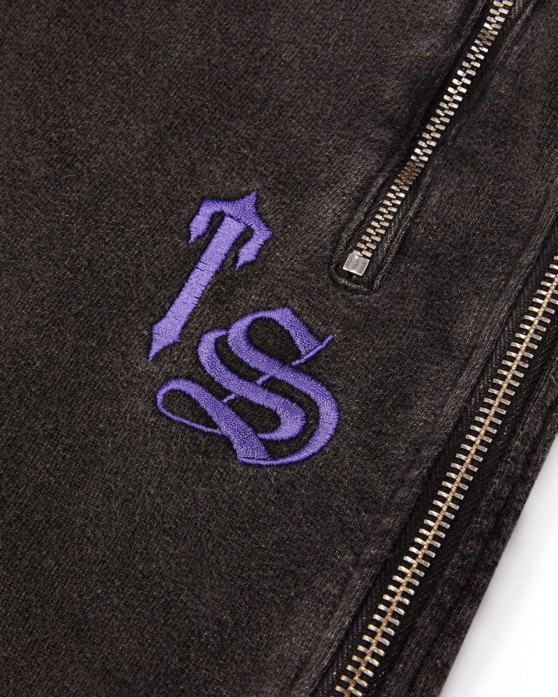 Black / Purple Trapstar Script Zip Leg Jogging Bottoms | 975-SVKQND