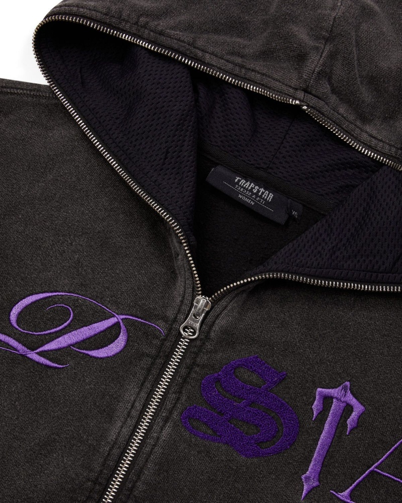 Black / Purple Trapstar Zip Script Hoodie | 347-DVTOJW