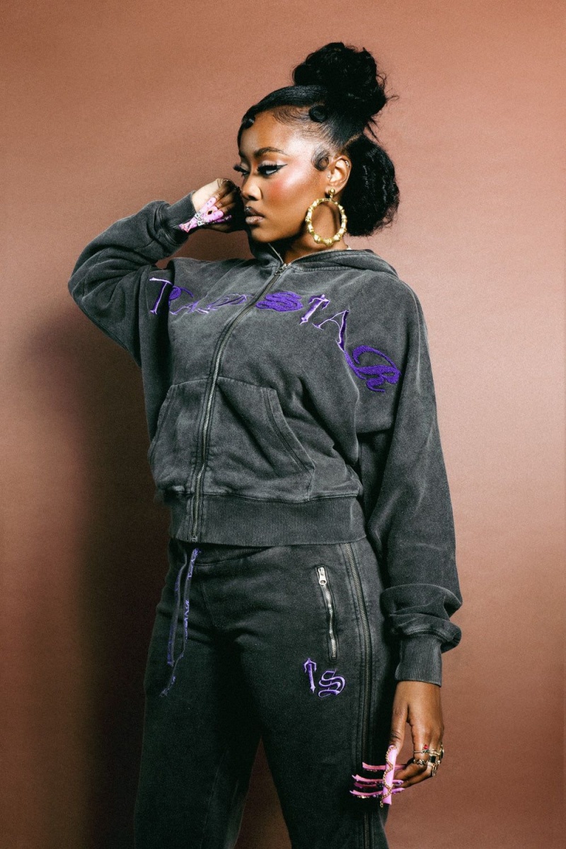 Black / Purple Trapstar Zip Script Hoodie | 647-LOJZVI