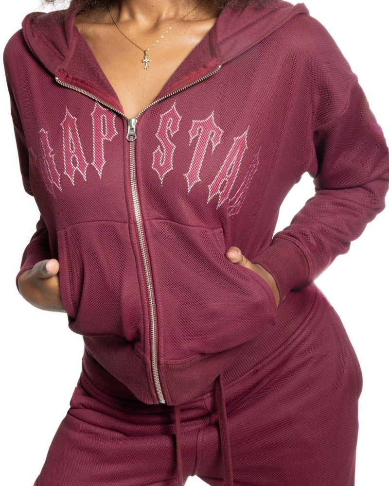 Burgundy Trapstar Mesh Irongate Arch Hoodie | 631-KPSUFO