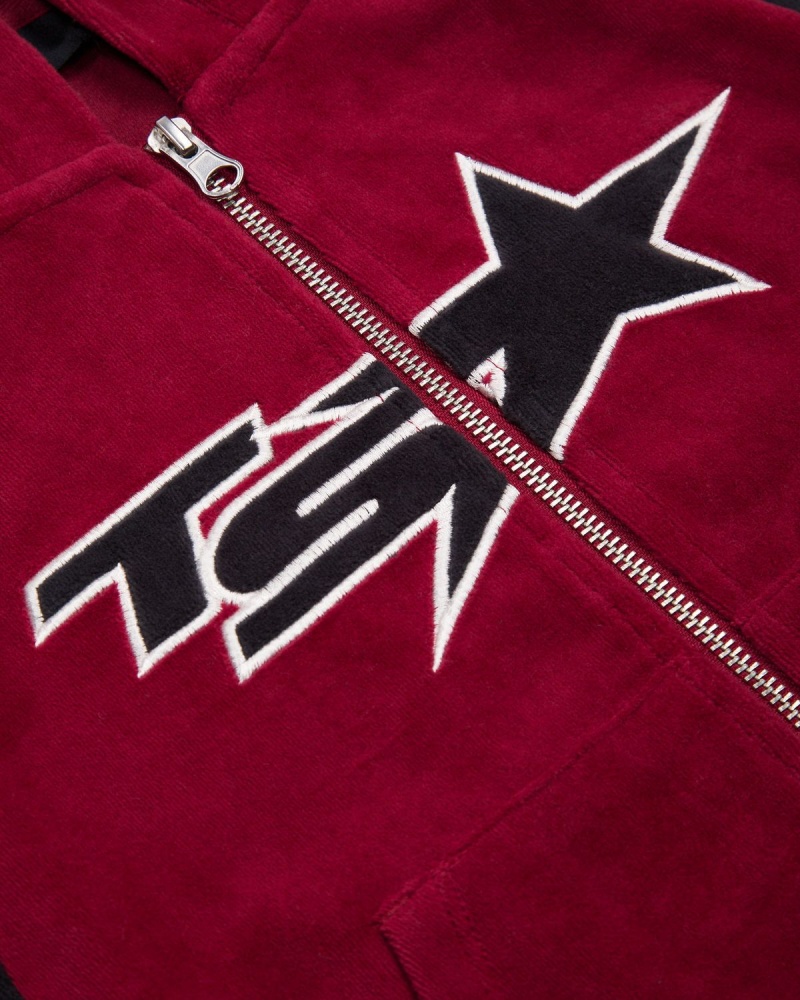 Burgundy Trapstar TS- Star Contrast Panel Velour Hoodie | 917-TAFDBS