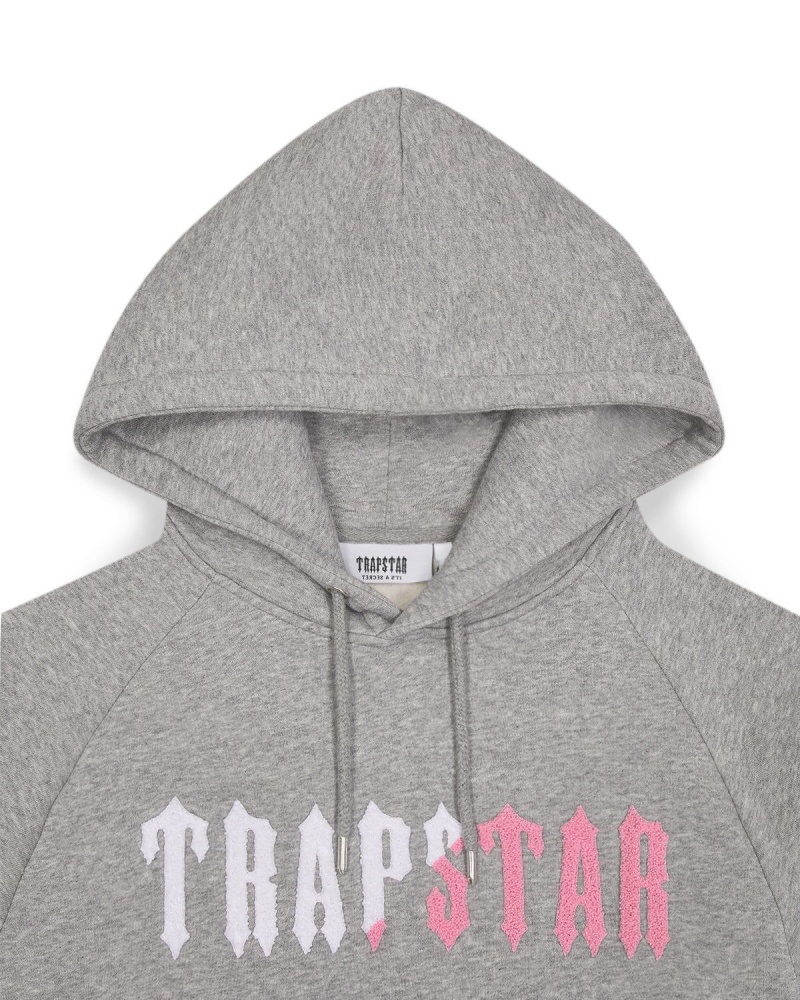 Grey / Pink Trapstar Decoded Chenille Hooded Tracksuit | 726-CVDUBS