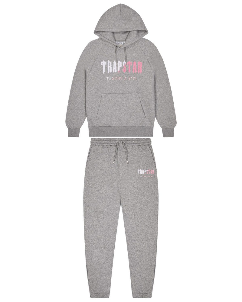 Grey / Pink Trapstar Decoded Chenille Hooded Tracksuit | 726-CVDUBS