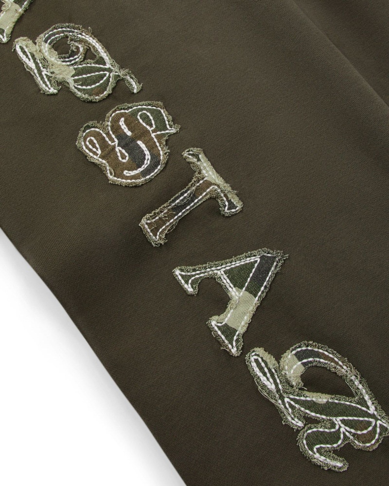 Khaki Trapstar Script Distressed Camo Applique Tracksuit Bottoms | 179-ULQNWI