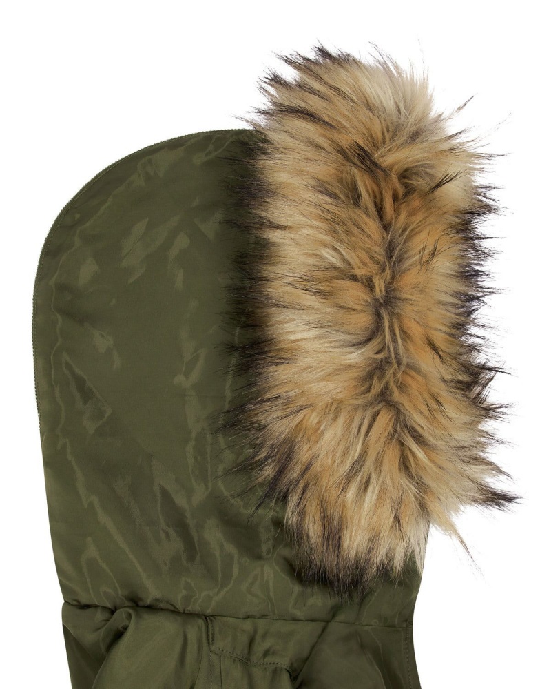 Khaki Trapstar Script Fur Hood Bomber | 301-INECRO