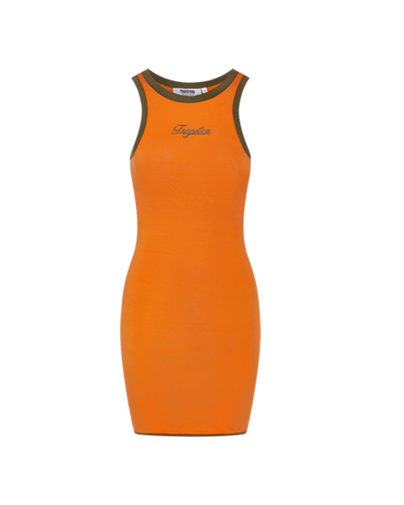 Orange / Khaki Trapstar Contrast Racer Dress | 608-GKMDZC