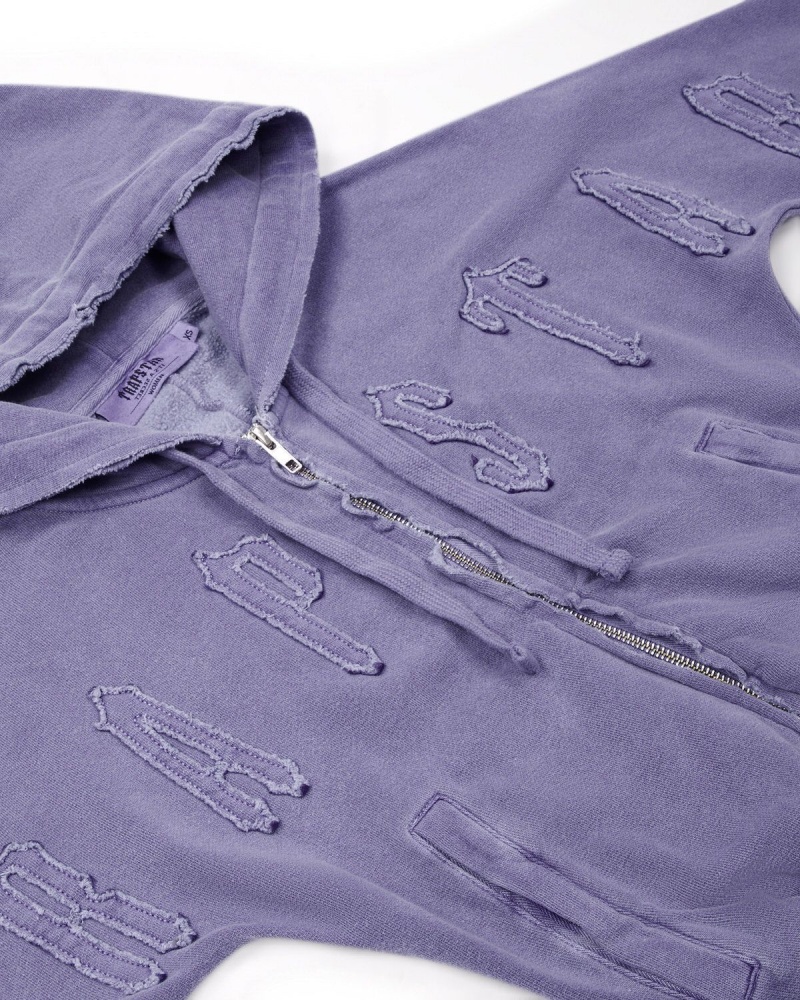 Purple Trapstar Irongate Cropped Batwing Zip Hoodie | 024-XQYHJL