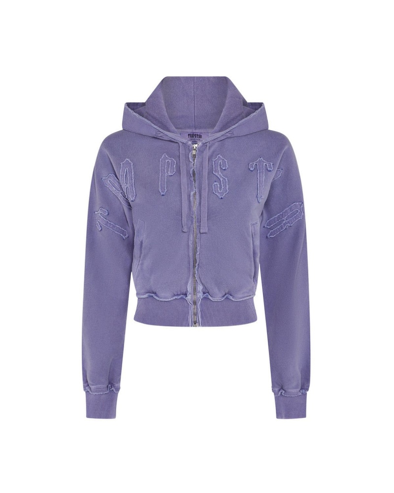 Purple Trapstar Irongate Cropped Batwing Zip Hoodie | 024-XQYHJL